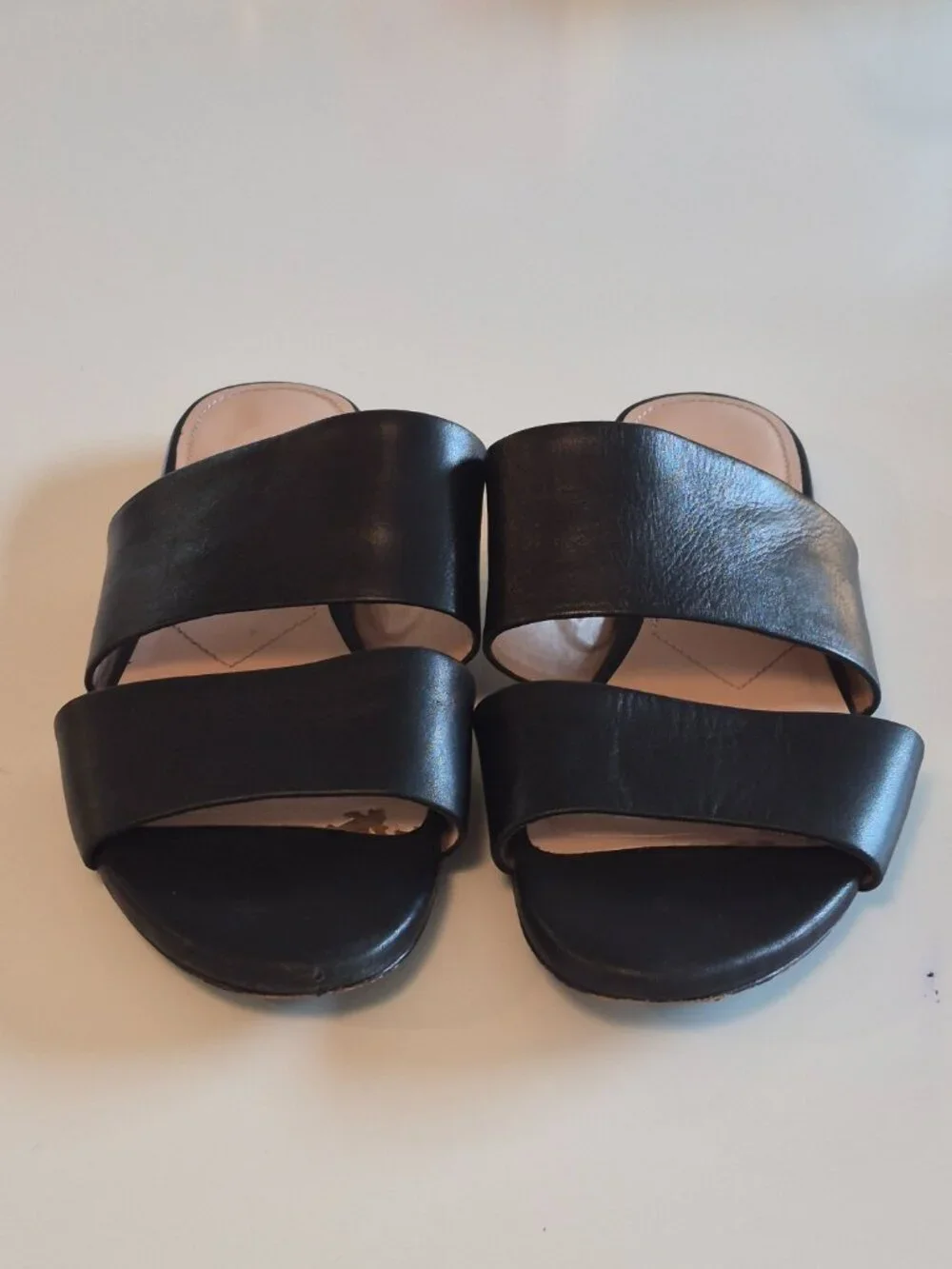 Charles David Women’s 8 Black Leather Double Band Slide Sandals Minimalist